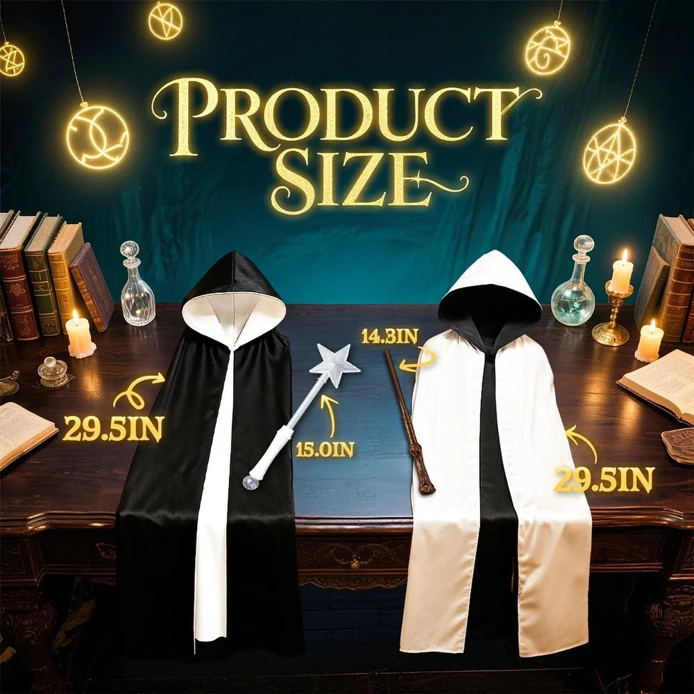 Wizard Fairy Toy Wand Set Reversible‎ Black White Cloak Light Sound Effects 3Pcs